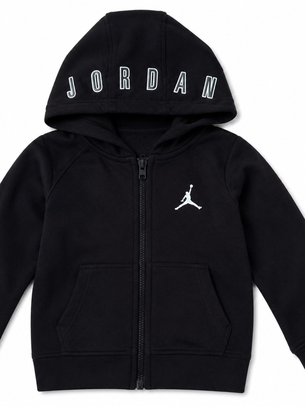 Jordan Black Zip-Up Hoodie with White Jumpman & Hood Lettering